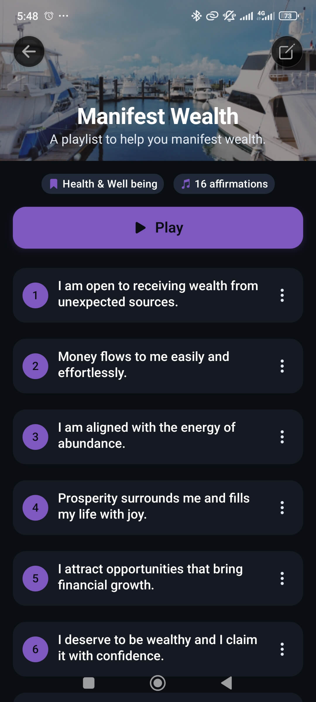 Affirmation Playlist Screen